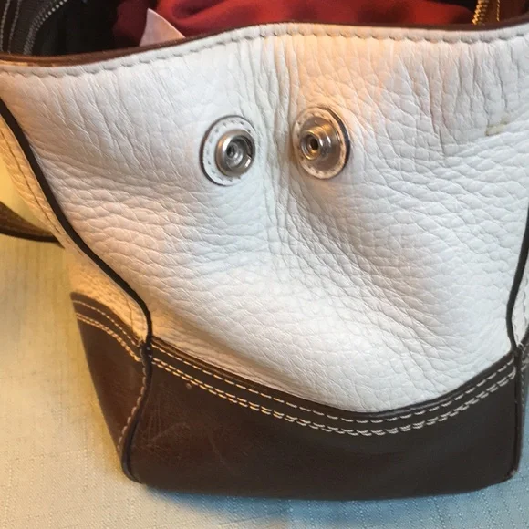 Coach Hamptons Pebble Leather White Brown Satchel - Picture 11 of 13